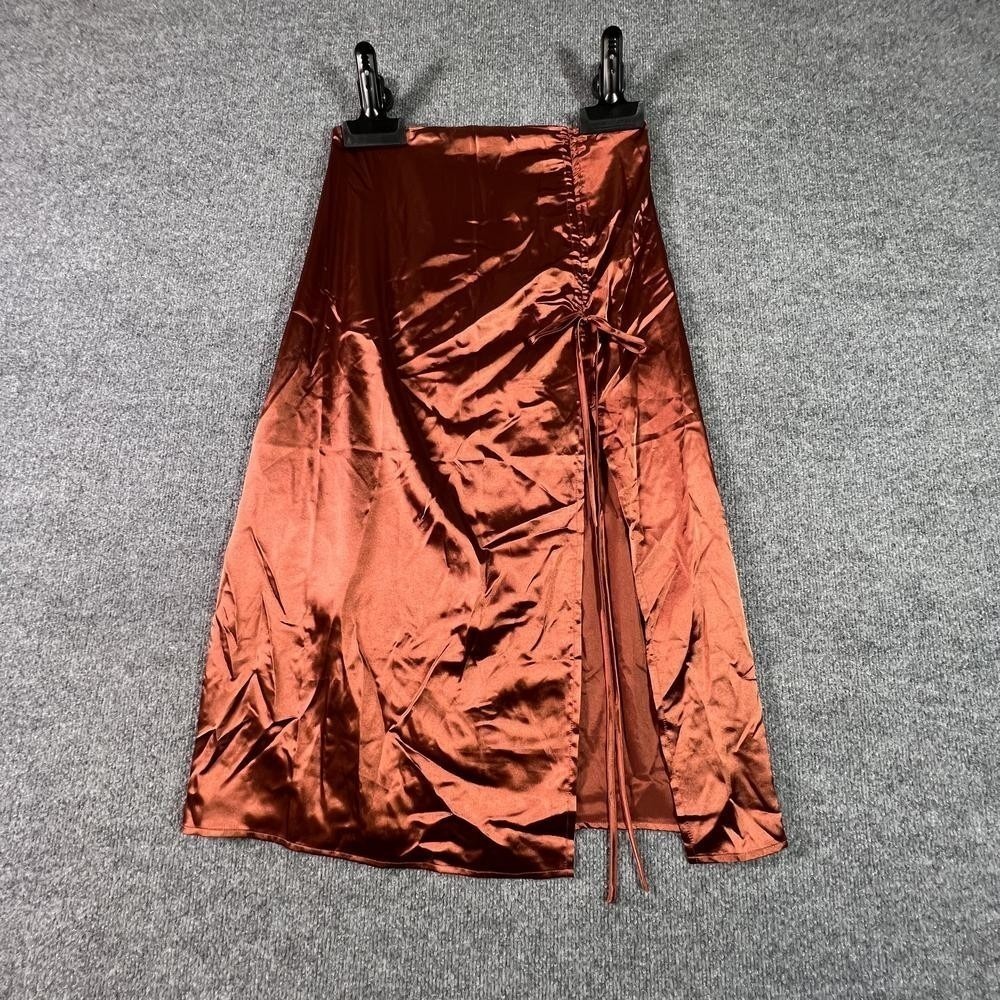 Cider A-Line Midi Skirt Women's L Brown Satin Preppy Career Office Casual Style